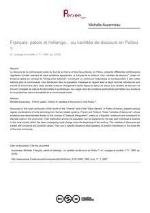 Français, patois et mélange... ou variétés de discours en Poitou ? - article ; n°1 ; vol.71, pg 35-63