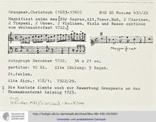 Partition complète, Magnificat anima mea, C major, Graupner, Christoph