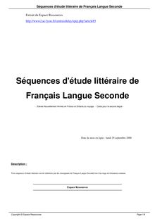 Séquences d étude littéraire de Français Langue Seconde
