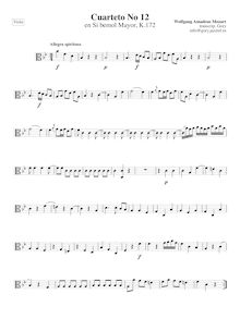 Partition viole de gambe, corde quatuor No.12, B♭ major, Mozart, Wolfgang Amadeus