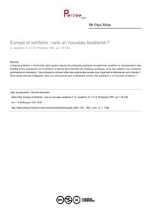 Europe et territoire : vers un nouveau localisme ? - article ; n°1 ; vol.13, pg 119-128