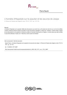 L homélie d Hippolyte sur le psautier et les œuvres de Josipe - article ; n°2 ; vol.179, pg 137-179