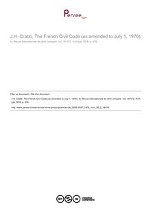 J.H. Crabb, The French Civil Code (as amended to July 1, 1976) - note biblio ; n°2 ; vol.30, pg 678-678