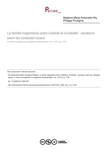 La famille maghrébine entre visibilité et invisibilité : variations selon les contextes locaux - article ; n°3 ; vol.14, pg 7-26