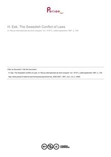 H. Eek, The Sweedish Conflict of Laws - note biblio ; n°3 ; vol.19, pg 729-729