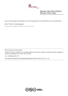 Les échanges extérieurs de transports maritimes et la balance des frets et passages - article ; n°1 ; vol.64, pg 52-56