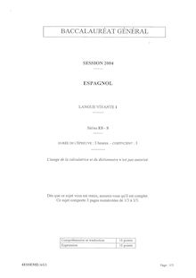 Baccalaureat 2004 lv1 espagnol sciences economiques et sociales