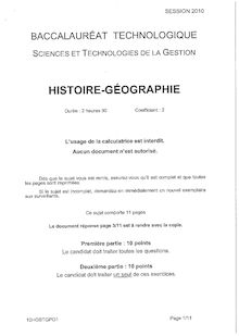 Sujet du bac STG 2010: Histoire Géographie