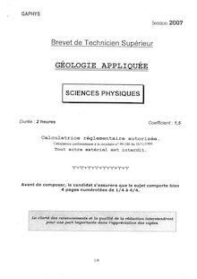 Sciences physiques 2007 BTS Géologie appliquée