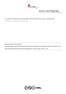 Le gouvernement s inquiète de l activisme des dissidents - article ; n°1 ; vol.29, pg 6-10