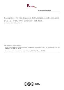 Espagnoles : Revista Española de Investigaciones Sociologicas (R.E.I.S.) n° 66, 1994; Sistema n° 124, 1995.  ; n°1 ; vol.3, pg 169-171