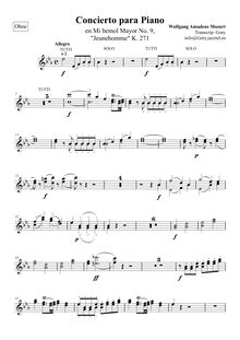 Partition hautbois 1/2, Piano Concerto No.9, Jenamy Concerto ; Jeunehomme Concerto