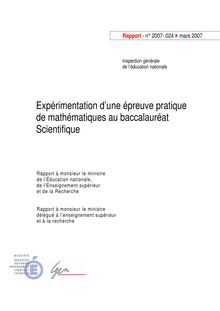 Expérimentation d une épreuve pratique de mathématiques au baccalauréat scientifique