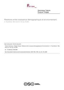 Relations entre croissance démographique et environnement - article ; n°130 ; vol.33, pg 273-294