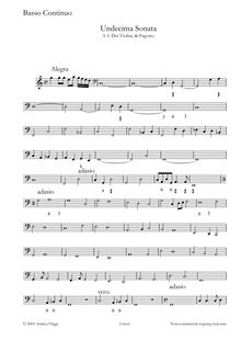 Partition Continuo, Undecima Sonata A , Doi Violini, & Fagotto, Castello, Dario