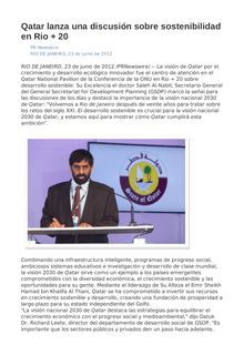 Qatar lanza una discusión sobre sostenibilidad en Rio + 20