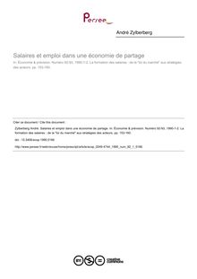 Salaires et emploi dans une économie de partage - article ; n°1 ; vol.92, pg 153-160