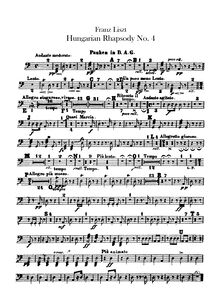 Partition timbales (D, A, G), Triangle, basse tambour/cymbales, Hungarian Rhapsody No.12