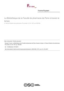 La Bibliothèque de la Faculté de pharmacie de Paris à travers le temps - article ; n°218 ; vol.61, pg 529-538