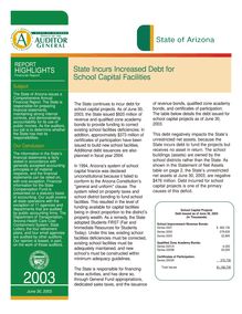 State of Arizona June 30, 2003 Report Highlights Financial Audit