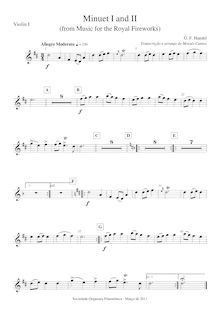 Partition violons I, Music pour pour Royal Fireworks, Fireworks Music par George Frideric Handel