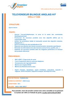 Televendeur bilingue anglais h/f - offre 1336