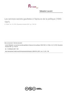 Les services secrets gaullistes à l épreuve de la politique (1940-1947) - article ; n°54 ; vol.14, pg 139-153