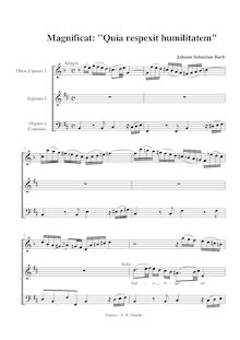Partition Quia Respexit (Soprano), Magnificat, D major, Bach, Johann Sebastian