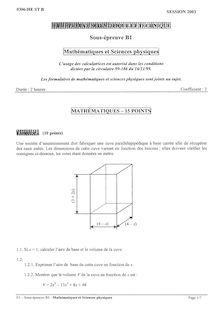 Mathématiques et sciences physiques 2003 Bac Pro - Hygiène et environnement