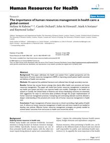The importance of human resources management in health care: a global context