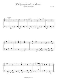 Partition , Minuet en C major, 8 menuets, Various, Mozart, Wolfgang Amadeus par Wolfgang Amadeus Mozart