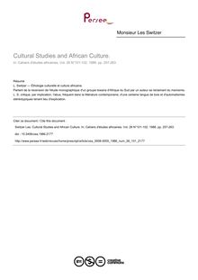 Cultural Studies and African Culture. - article ; n°101 ; vol.26, pg 257-263