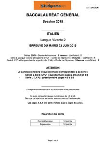 Sujet BAC ES / L / S 2015 Italien LV2