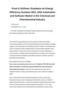 Frost & Sullivan: Emphasis on Energy Efficiency Sustains SEA, ANZ Automation and Software Market in the Chemical and Petrochemical Industry