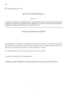 Mathématiques A 2008 Classe Prepa PT Banque Filière PT
