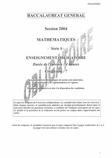 Sujet du bac S 2004: Mathématique Obligatoire