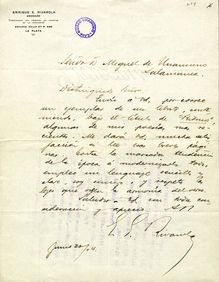 Carta de Enrique Esteban Rivarola a Miguel de Unamuno. La Plata, 20 de junio de 1904