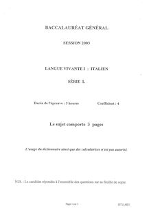Baccalaureat 2003 lv1 italien litteraire