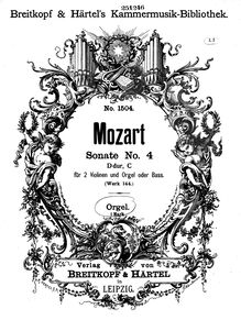 Partition orgue (realization), église Sonata No.4, D major, Mozart, Wolfgang Amadeus