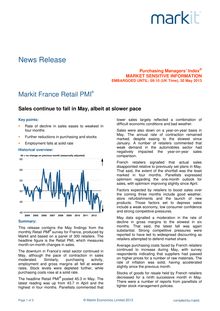 Markit France Retail PMI® : Sales continue to fall in May, albeit at slower pace (ENG)