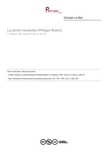 La parole manipulée (Philippe Breton)  ; n°86 ; vol.15, pg 185-187