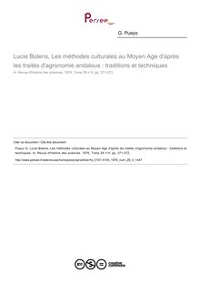 Lucie Bolens, Les méthodes culturales au Moyen Age d après les traités d agronomie andalous : traditions et techniques  ; n°4 ; vol.29, pg 371-372