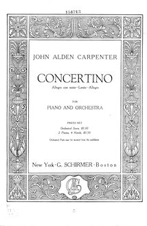 Partition complète, Concertino pour Piano et orchestre, Carpenter, John Alden par John Alden Carpenter