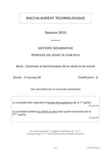 Baccalauréat Histoire - Géographie 2016 série ST2S
