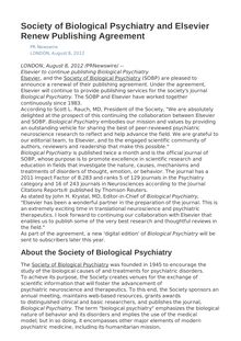Society of Biological Psychiatry and Elsevier Renew Publishing Agreement