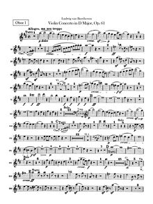 Partition hautbois 1, 2, violon Concerto, D Major, Beethoven, Ludwig van