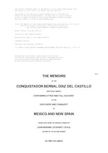 The Memoirs of the Conquistador Bernal Diaz del Castillo, Vol 2 (of 2) - Written by Himself Containing a True and Full Account of - the Discovery and Conquest of Mexico and New Spain.