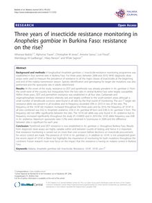 Three years of insecticide resistance monitoring in Anopheles gambiae in Burkina Faso: resistance on the rise?