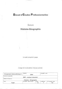 Histoire - Géographie 2004 BEP - Métiers de la comptabilité