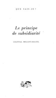 Le principe de subsidiarité CHANTAL MILLON DELSOL